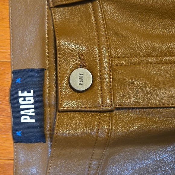 PAIGE Women's Tan Faux Leather Flare Pants (Color Dark Argan) - Picture 2 of 10